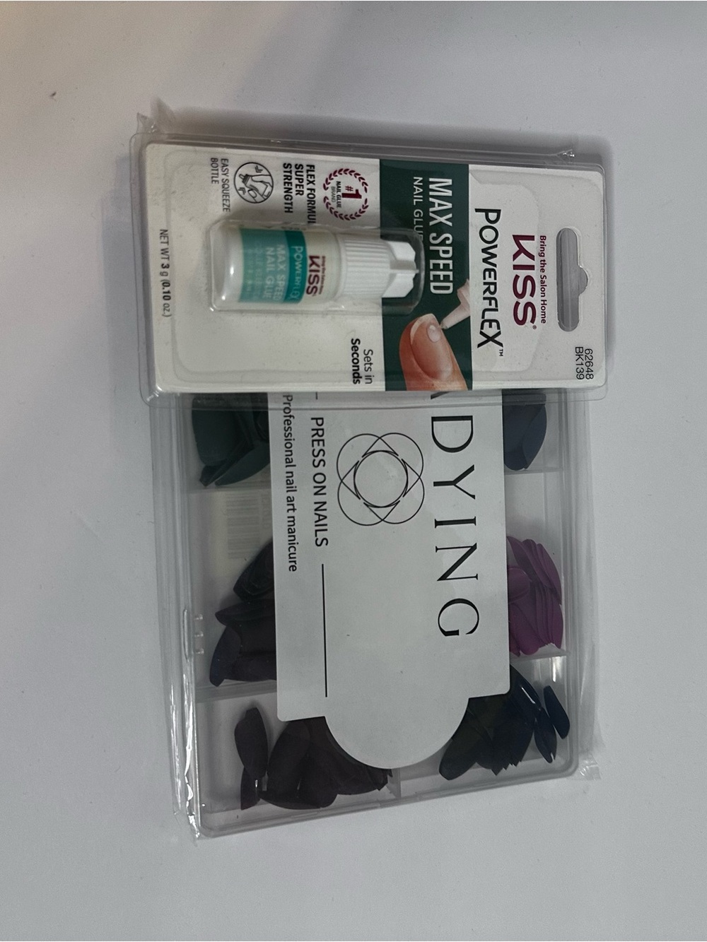 Ladying Multi-Color Press On Nails Set + Brand New KISS Nail Glue Bundle